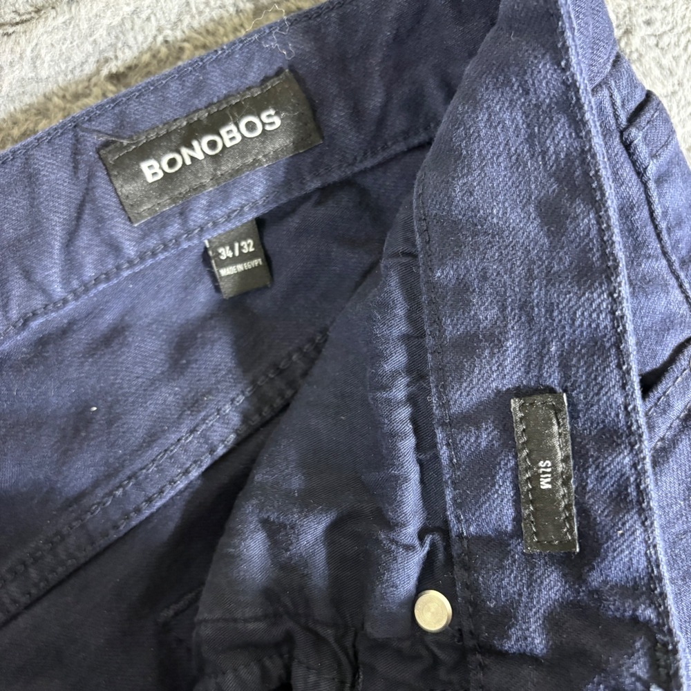 Bonobos Mens Slim Fit Jeans Navy Blue Dark Wash 34x32 Casual Denim Pants - Picture 3 of 6